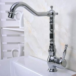 Kitchen Faucets Chrome Finish Brass Single Lever Handle Bathroom Sink And Cold Water Taps Deck Mounted Swivel Spout 2nf932