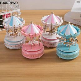 Decorative Figurines Merry-go-round Music Boxes Wooden Carousel Horse Musical Box Roundabout Baby Room Decor Girls Birthday Gifts