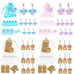 Party Favour 10pcs Pink Blue Bear Elephant Keychain With Organza Bag Baby Shower Return Favours For Boys Girls Babyshower Birthday Supplies
