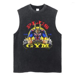 Men's Tank Tops Men Streetwear Washed Sleeveless Tshirt Vintage Anime Graphic Harajuku Cotton Vest T-Shirts