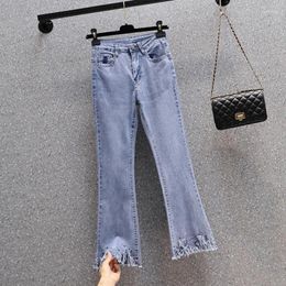 Women's Jeans Tassel Beading Flare Women High Waist Stretch Boot Cut Slim Denim Pants Female Skinny Mujer Pantalones Fashion