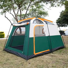 Tents and Shelters Large 6-person tent family cabin straight wall 3 doors windows with grid waterproof large outdoor tentQ240511