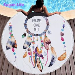 Towel Sugan Life Round Beach With Tassels Dream Catcher Printed Microfiber 150cm For Summer Swimming Picnic Tapestry Blanket