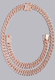 Pendant Necklaces Hip Hop Women 12MM Rose Gold Colour Cuban Link Chain Necklace Iced Out Bling 2 Row Rhinestone Choker JewelryPenda3454190