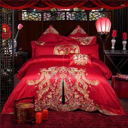 Bedding Sets 2024 Red Jacquard 9 Pieces King Size Duvet Cover Set Egyptian Cotton Bed Luxury Wedding Bedlinen