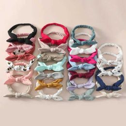 Hair Accessories Children Pure Cotton Rabbit Ears Headband Europe and America Girls Top Knot Baby Hairband Kids Ribbon Bows Hair Accessories