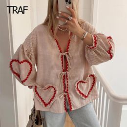 Women's Blouses Woman Plaid Shirt Long Sleeve Women Lace-Up Casual Shirts V-Neck Loose Cheque Y2k Fashion Summer Tops