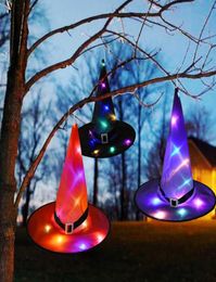 Halloween Decoration Witch Hats LED Lights Cap Halloween Costume Props Outdoor Tree Hanging Ornament Home Glow Party Decor Cosplay4742713