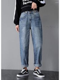 Women's Jeans Vintage Summer 2024 Ladies High Waist Boyfriend Woman Blue Button Korean Streetwear Denim Harem Pants Mom