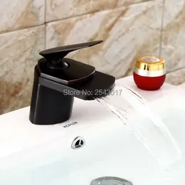Bathroom Sink Faucets Black Basin Waterfall Faucet Copper Brass Luxury And Cold Mixer Wide Mouth Vessel Taps Deck Mounted ZR326