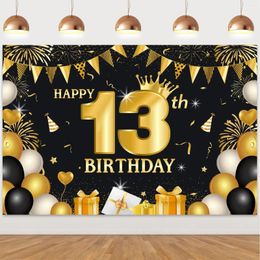 Party Decoration Black Gold 13th Birthday Decor Happy Backdrop Po Background For Boys Teenager 13 Years Old