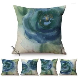 Pillow Modern Art Gilding Growth Navy Blue Pastel Flower Elegant Home Decor Throw Case Luxury Water Colour Linen S Cover