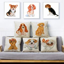 Pillow Cute Watercolour Pet Dog Print Cover 45 45cm Square Linen Throw Pillows Cases Sofa Home Decor Covers