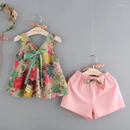 Clothing Sets Summer Baby Clothes 2Pcs Floral Print Children Sling Vest Top Short Sleeveless Suit For Girls T-shirt Shorts Outfits 2-6Y