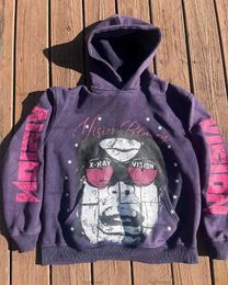 Men's Hoodies Sweatshirts American Gothic Punk Cartoon Letter Printing Super Dalian Hoodie Mens Loose Harajuku Style Zipper Sweatshirt WomensL2405