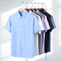 Men's Dress Shirts Thr-proof Summer Mens Shirt Business Shirt Quality Stain-proof Wrinkle-resistant Short-slved Solid Colour Shirt High Sense Y240514
