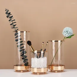 Storage Boxes 1Pc Modern Transparent Glass Makeup Brush Holder Living Room Dried Flower Vase Home Decor