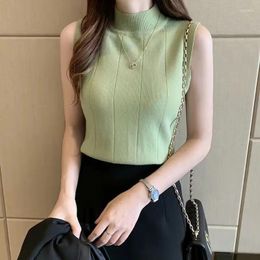 Women's Tanks 2024 Spring Women Knitted Green Tank Tops Thin Basic Casual Top O-neck Tees Sleeveless For