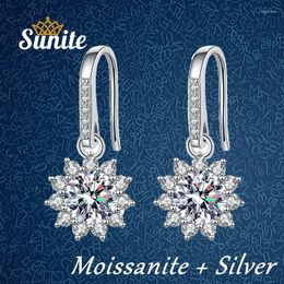 Dangle Earrings Sunite 1.0ct 2.0ct Moissanite Diamond Sunflower Drop For Women High Grade Jewelry 925 Sterling Silver Birthday Gift