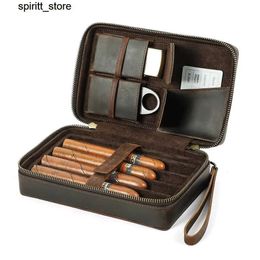 Lighters Vintage leather cigar humidifier case travel storage box 4 cigar accessories lightweight cigar cutter humidifier bag S24513 S24513