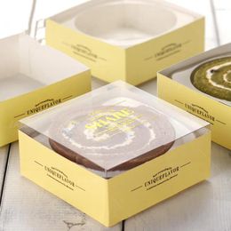 Disposable Cups Straws 25pcs Creative Yellow Square Cake Pastry Packaging Box Diy Baking Dessert Puff Biscuits Candy Paper With Clear