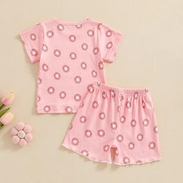 Clothing Sets Toddler Baby Girl Summer Clothes Floral Short Sleeve Shirt Top And Shorts Cute Ribbed Outfit Set