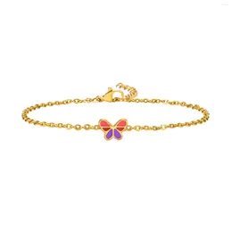 Link Bracelets Enamel Lucky Butterfly Bracelet For Women Stainless Steel Chain 18k Gold Plated Adjustable Simple Jewelry Gift