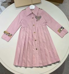 Top girl dress Long sleeved lapel child dresses Size 110-160 Embroidered animals baby designer skirt toddler frock Dec10
