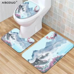 Bath Mats Anti-slip Shower Ink And Wash Landscape Painting Full Bathroom Sets Absorbent Floor Mat Toilet Carpet Rug