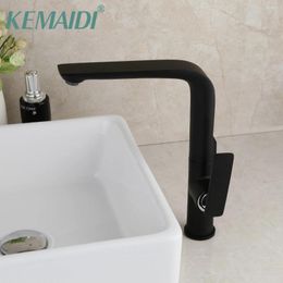 Bathroom Sink Faucets KEMAIDI Matte Black Basin Faucet Square Tap Stainless Steel Deck Mounted Mixer