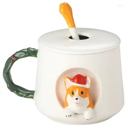 Mugs Ceramic High Beauty Household Cute Mug With Lid Spoon Lovers Coffee Gift Firewood Dog Cup