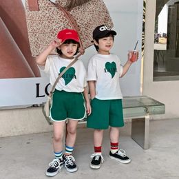 Clothing Sets Korean Kids Baby Summer Clothes Set Girls Boys T-Shirt Top Shorts Outfits Fashion Children Brother Sister Matching Suit