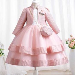 Girl's Dresses Elegant Girl Embroidered Christmas Performance Dress Birthday Party Evening Dress Three piece Set 3-12Year Old New Year Clothing Y240514