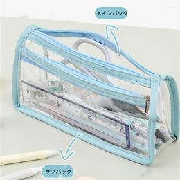 Storage Bags Transparent Double Tier Pencil Case Large Capacity Simple Pen Bag Kawaii Cosmetic School Study Stationery Office Supplies