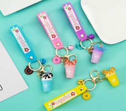Cartoon Keychain Cute Donut Milk Tea Cup Keyring Charm Bag Car Pendant Key Chain for Women7334574