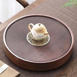 Tea Trays Bamboo Round Tray Chinese Water Storage Table Service Living Room Ceremony Kungfu Bandeja Bambu Accessories OB50CP