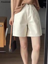 Women's Shorts Women Vintage Knee Length Pocket Temperament Solid Summer All-match Fashion Streetwear Simple High Waist Korean Style
