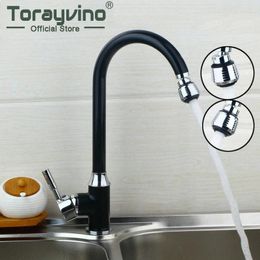 Kitchen Faucets Torayvino 360 Degree Rotate Faucet Nozzle Mixer Deck Mounted Black Single Handle Hole Tap
