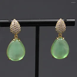 Dangle Earrings GuaiGuai Jewelry Green Crystal Quartzs White Mother Of Pearl Shell CZ Pave Stud 925 Silver Needle Trend 2024