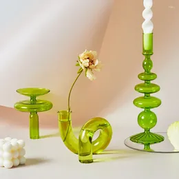 Candle Holders Wedding Decoration Flower Candlestick Nordic Green Crystal Home Vase Christmas Gift