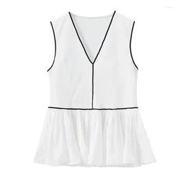 Women's Blouses Blusas Elegantes Femeninas Sweet Patchwork Tank Deep V-neck Ruffles Oversized Vest Tops Femininas Plus Size