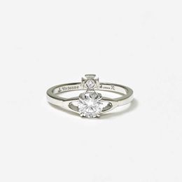 Brand Westwoods Saturn Zircon Ring for Women Simple and Fashionable Small Four Claw Planet with Diamond Straight Nail