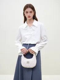 Women's Blouses FSLE French White Temperament Shirt For Women Spring 2024 Niche Style Bell Sleeves Trend Lapel Strappy Top Female
