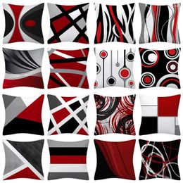 Pillow Trendy Black Red Post-modern Abstract Lines S Case Polyester Fashion Striped Decorative Pillows For Sofa Seat Home Decor