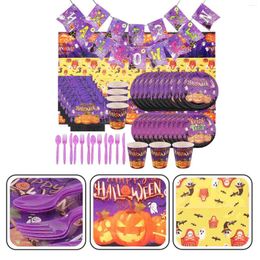 Disposable Dinnerware Halloween Decor One-off Tablecloth Cutlery Decorate Party Tableware Paper Cup Single Use Kit