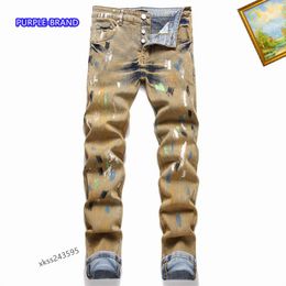 Mens Purple Jeans Designer Jeans Fashion Distressed Ripped Bikers Womens Denim cargo For Men Black Pants High Quality Fashion Mens Jeans 25