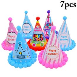 Dog Apparel 7Pcs/Set Creative Pet Cat Party Birthday Hat Happy Letters Headwear Cap Pets Accessories For