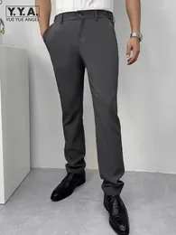 Men's Pants Office Mens Solid Color Slim Fit Business Casual Suit Fashion Button Versatile Spring Summer Straight Trousers Male