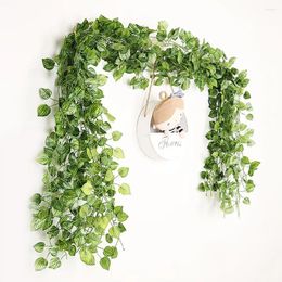 Decorative Flowers 2M Leaf Vine Artificial Hanging Plants Liana Silk Fake Ivy Leaves For Wall Green Garland Decoration Home Party Vines