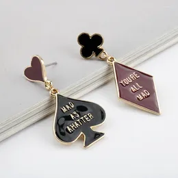 Dangle Earrings Fashion Asymmetric Poker Card Heart Drop Hip Hop Spades Pendant Stud For Women Jewelry Friends Gift